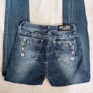Grace in LA Low Rise Skinny Jeans 28 Embroidered Bling Western 27x32